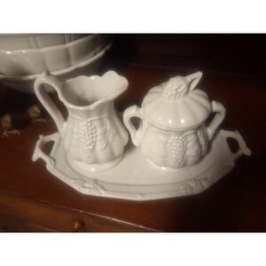 Vintage redcliff ironstone creamer and sugar bowl with lid and tray